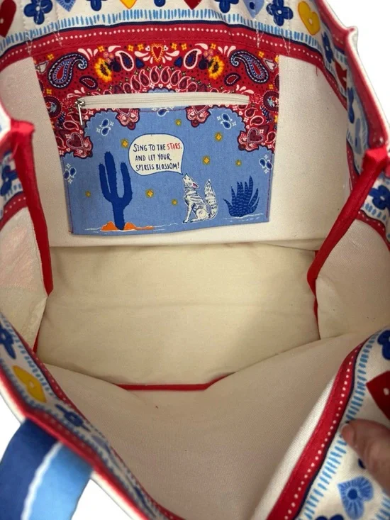 Brighton “Brighton Love Butterfly” Canvas Tote Bag Red Blue Bandana Print Large - Picture 7 of 9